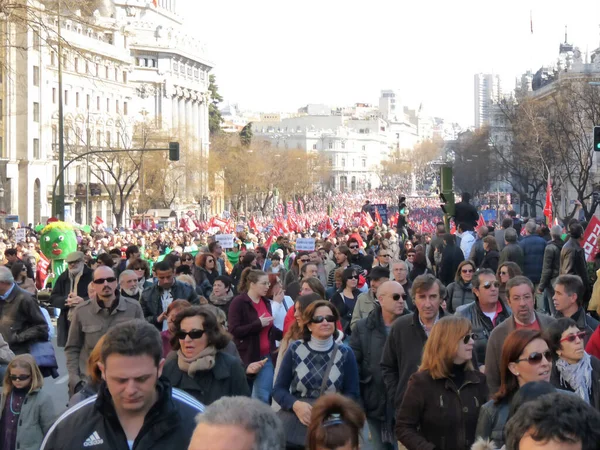 Madrid Spanien Februari 2012 Massiv Demonstration Madrid Protesterna Ledd Rörelsen — Stockfoto