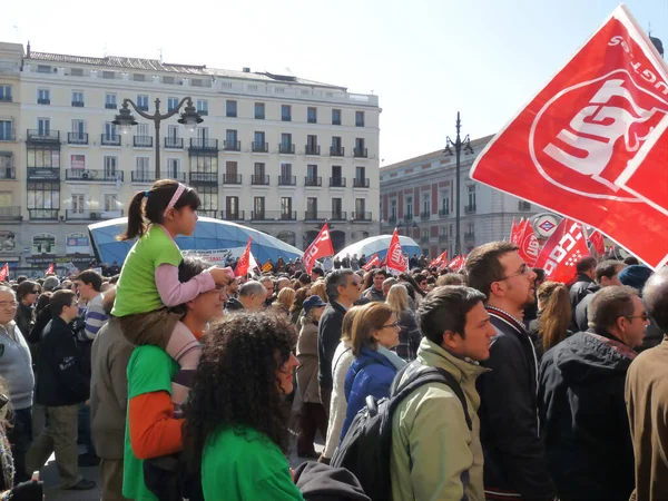 Madrid Spanien Februari 2012 Massiv Demonstration Madrid Protesterna Ledd Rörelsen — Stockfoto