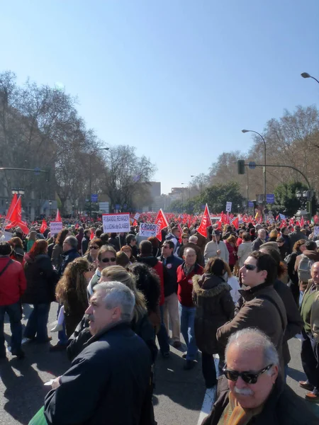 Madrid España Febrero 2012 Manifestación Masiva Madrid Durante Las Protestas —  Fotos de Stock