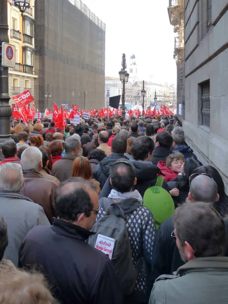 Madrid Espanha Fevereiro 2012 Manifestação Maciça Madrid Durante Protestos Liderada — Fotografia de Stock