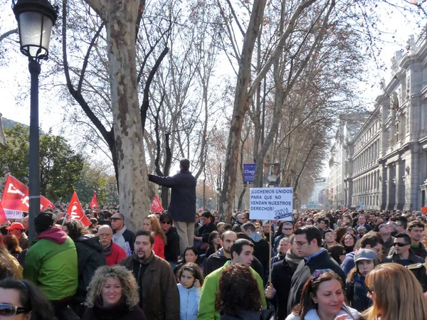 Madrid Spagna Febbraio 2012 Massiccia Manifestazione Madrid Durante Proteste Guidata — Foto Stock