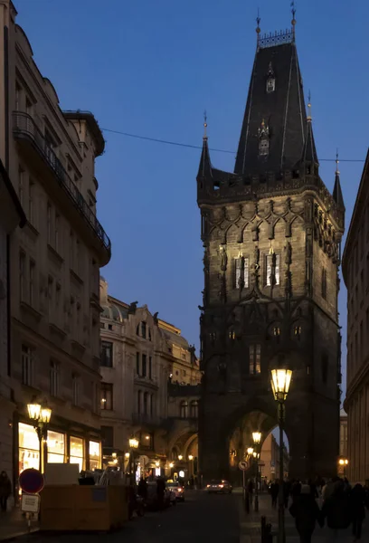 Prague Czech Republic February 2019 Gunpowder Tower Night — Stock Photo, Image