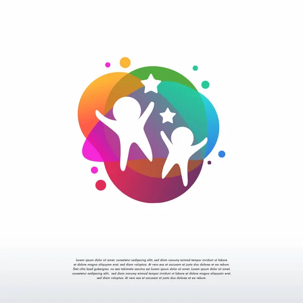 Colorful Kids Reaching Dreams Logo Vector Children Logo Designs Template — Stock Vector