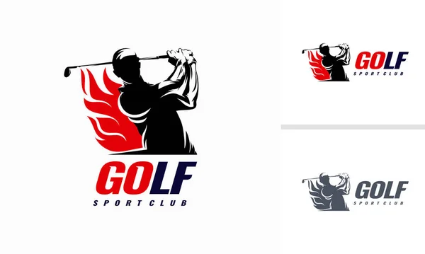 Golf Sport Silhouette Λογότυπο Σχεδιασμός Πρότυπο Golf Fire Λογότυπο Σχεδιάζει — Διανυσματικό Αρχείο