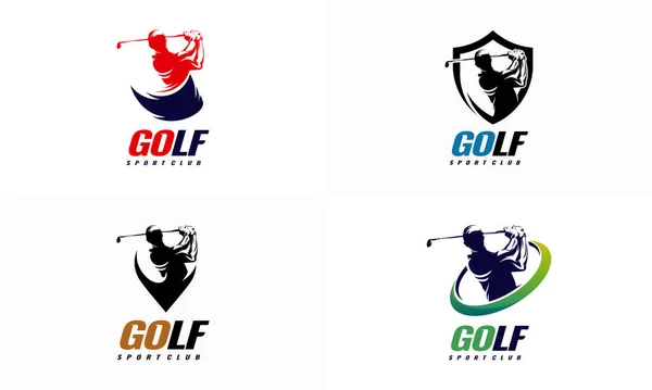 Σύνολο Του Golf Shield Λογότυπο Σχέδια Golf Sport Silhouette Λογότυπο — Διανυσματικό Αρχείο