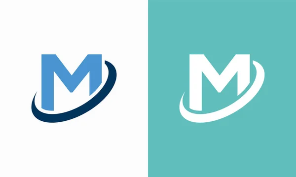 简单地盾字母M标志设计 M初始地盾行星圈标志图标模板 — 图库矢量图片