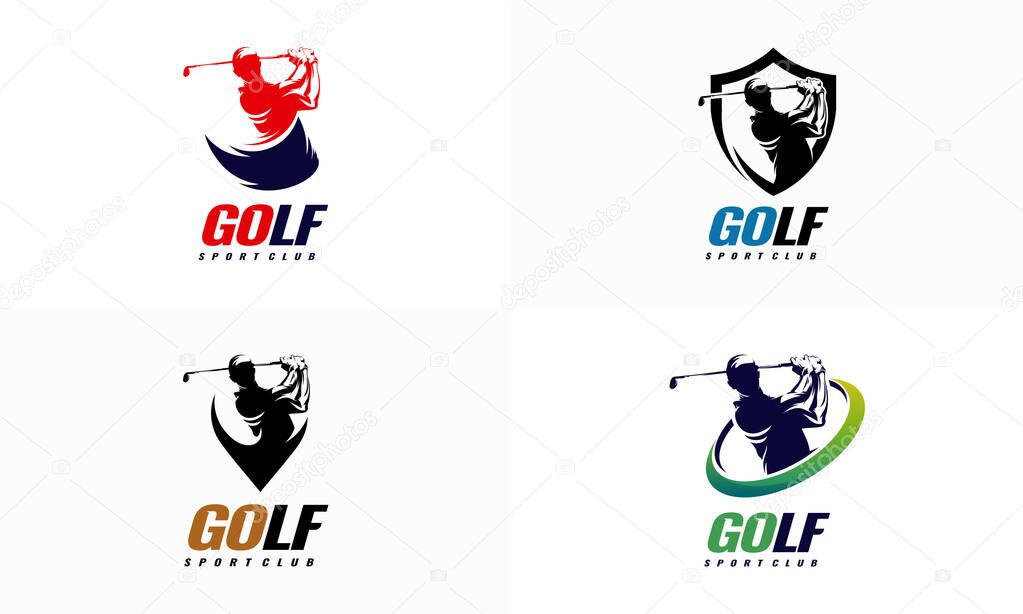 Set Of Golf Shield Logo designs, Golf Sport Silhouette Logo Design Template