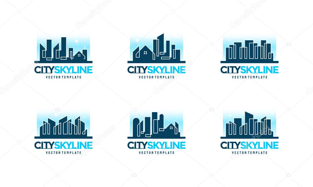 City skyline line art vector illustration, City Building Construction logo designs, Real Estate logo symbol