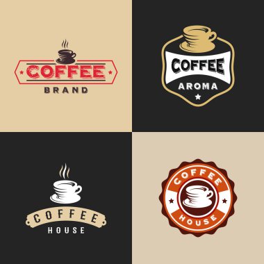 Vintage Coffee Logo rozet seti konsept vektör, kahve evi, kahve aromalı logo sembolü dizayn etti