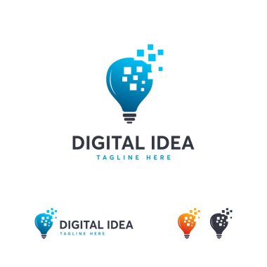 Piksel Ampul logosu şablon dizayn eder, Dijital Fikir logosu dizayn eder