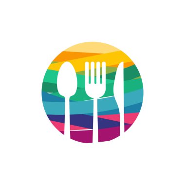 Renkli Gıda logo vektörü, Restoran logosu şablon tasarımı, tasarım konsepti, logo, şablon elemanı