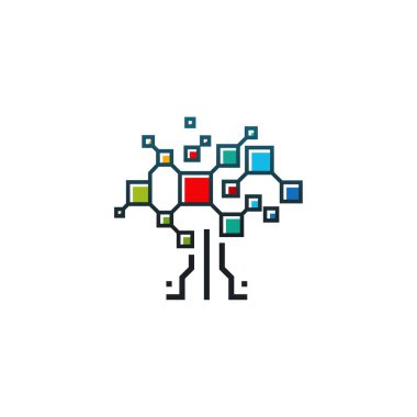 Dijital Ağaç logosu konsept vektörü, Modern Ağaç teknolojisi logo şablonu, logo simgesi simgesi
