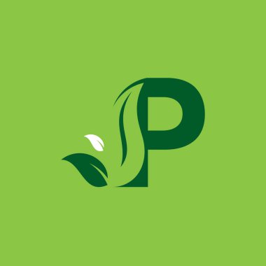 P harfi Yeşil Yaprak Logo Tasarım Elemanı, P harfi yaprağı ilk logo şablonu
