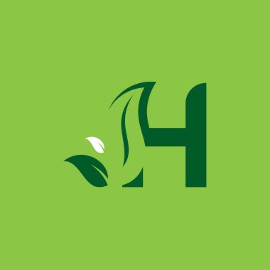 H Harfi Yeşil Yaprak Logo Tasarım Elemanı, H harfi yaprağı ilk logo şablonu