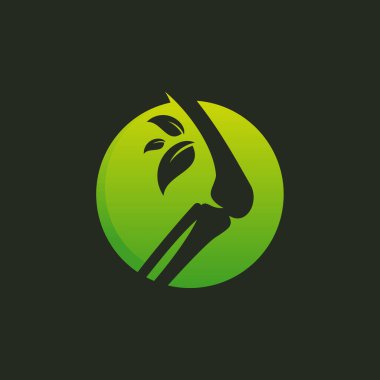 Kemik Bakımı logosu, Sağlık Kemiği logosu şablonu, Kemik ve Yaprak logosu sembolü