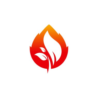Doğa Enerjisi logosu konsepti, Ateş Alevli Yaprak logo şablonu vektörü