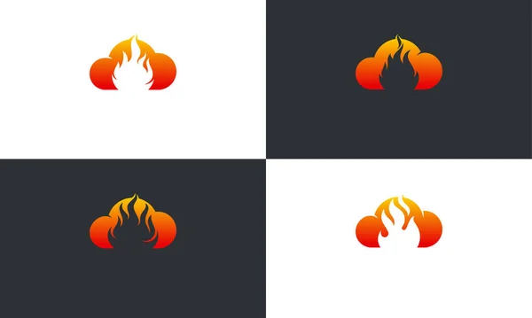 Σύνολο Fire Cloud Technology Λογότυπο Σχεδιάζει Διάνυσμα Έννοια — Διανυσματικό Αρχείο