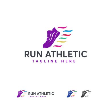 Atletik logo tasarım vektörünü çalıştır, Hızlı Ayakkabılar logo şablonunu kurdeleyle çalıştır