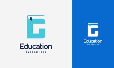 Düz G Kitap Logosu Tasarımı Vektör İllüstrasyonu, Eğitim Kitabı logo şablonu