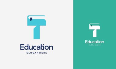 Düz İlk T Defteri Logosu Tasarımı Vektör İllüstrasyonu, Eğitim Kitabı logo şablonu