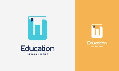 Düz W Kitap Logosu Tasarımı Vektör İllüstrasyonu, Eğitim Kitabı logo şablonu