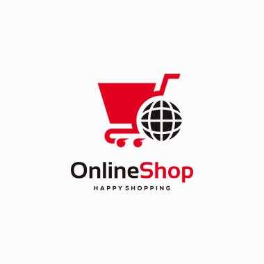 Çevrimiçi Dükkan logosu tasarım konsepti, Alışveriş Arabası logosu tasarım şablonu vektörü