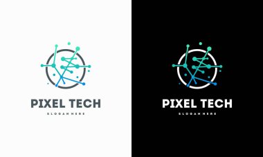 Piksel teknoloji logosu konsept vektörü, Ağ İnternet logo sembolü, Dijital Kablo logosu tasarladı