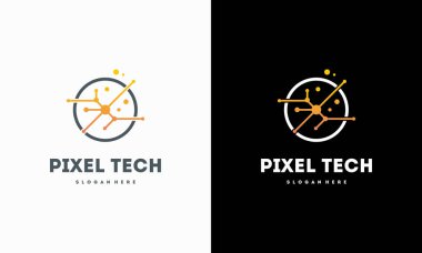 Piksel teknoloji logosu konsept vektörü, Ağ İnternet logo sembolü, Dijital Kablo logosu tasarladı