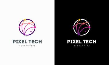 Piksel teknoloji logosu konsept vektörü, Ağ İnternet logo sembolü, Dijital Kablo logosu tasarladı