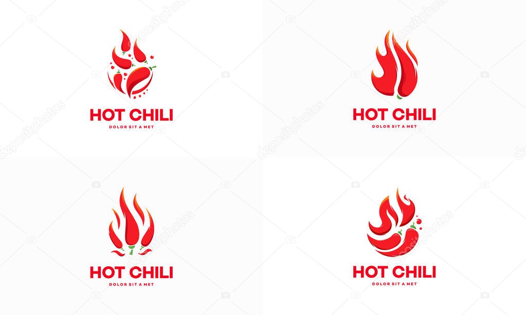 Set of Red Hot Chili logo designs concept vector, Spicy Pepper logo designs template