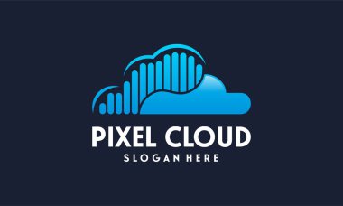 Modern Piksel Bulutu logosu konsept vektörü, Cloud Tech logo şablonu, Teknoloji logo simgesi şablonu dizayn etti