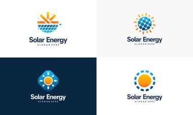 Güneş enerjisi logosu kümesi vektör, güneş enerjisi logosu dizayn etti