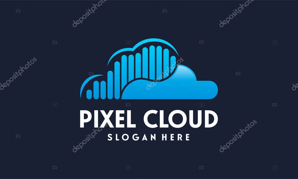 Modern Pixel Cloud logo designs concept vector, Cloud Tech logo template, Technology logo symbol icon template