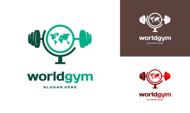 World Gym Fitness logosu konsept vektörü, jimnastik logo şablonu taşıyıcısı tasarladı