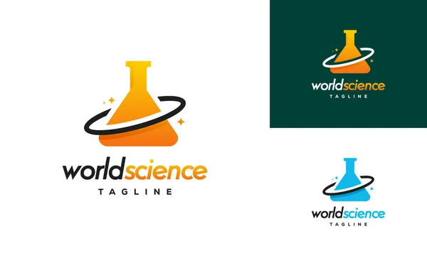 世界科学のロゴデザインコンセプトベクトル 研究室のロゴデザインテンプレート — ストックベクタ