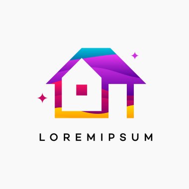 Modern Wavy House logosu şablon tasarımı, Emlak uygulaması Simgesi vektörü