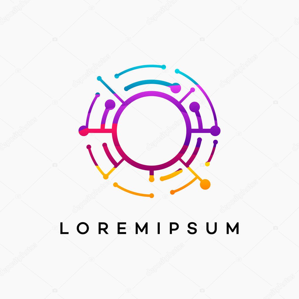 Modern Wavy Abstract Circle Technology logo template, Wire Tech logo designs vector, Logo symbol icon