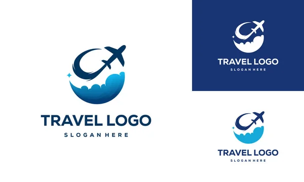 Basit Seyahat Logosu Tasarım Vektörü Çember Seyahat Planı Logosu Şablonu — Stok Vektör