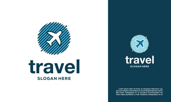 Jednoduché Cestovní Logo Design Vektor Kruh Cestovní Letadlo Design Loga — Stockový vektor