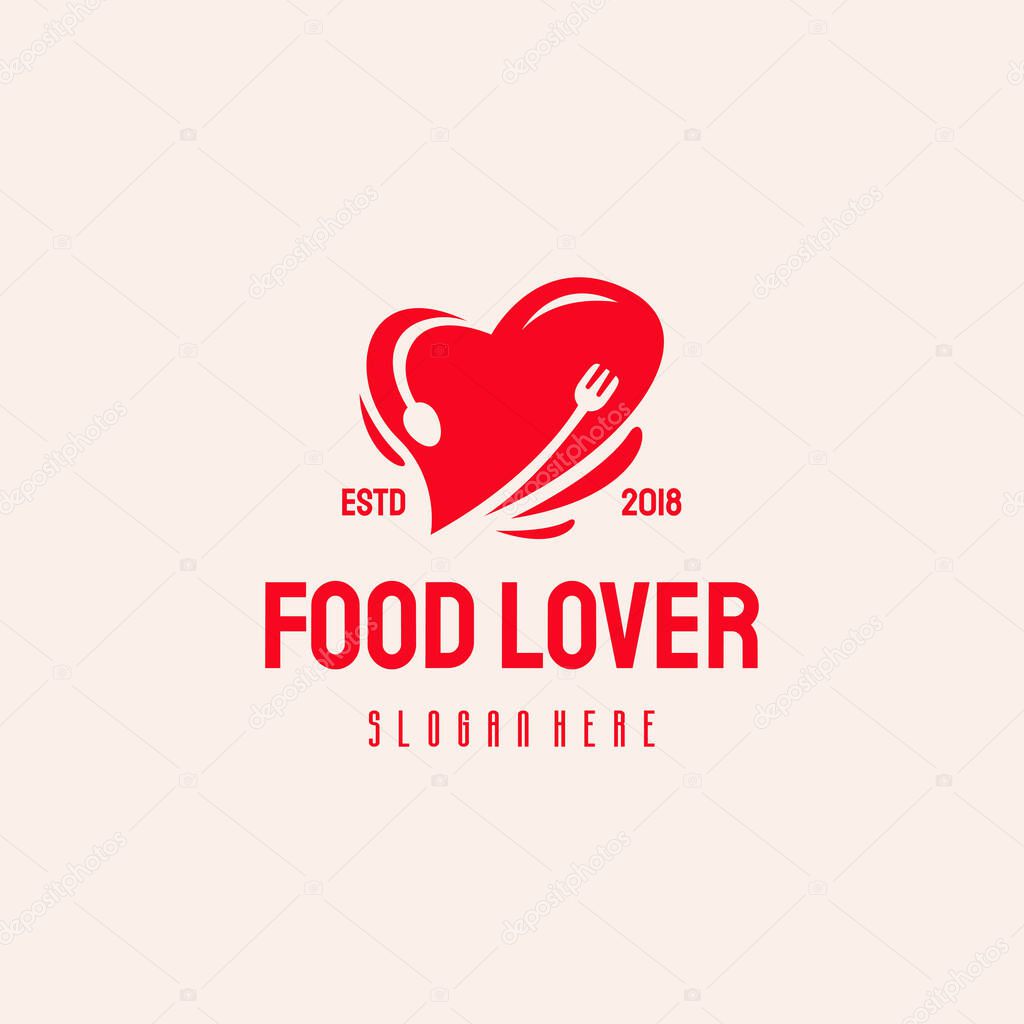 Food lover logo hipster retro vintage vector template, Love Food logo