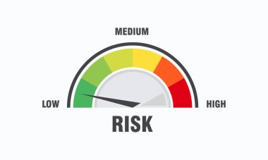 Hız göstergesi illüstrasyonunda yüksek riskli konsept, hız göstergesi simgesi. Renkli bilgi göstergesi element vektörü