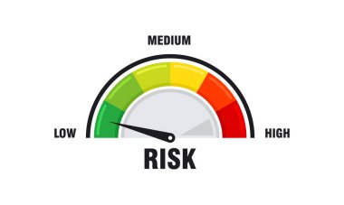 Hız göstergesi illüstrasyonunda yüksek riskli konsept, hız göstergesi simgesi. Renkli bilgi göstergesi element vektörü
