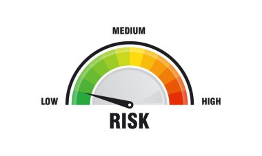 Hız göstergesi illüstrasyonunda yüksek riskli konsept, hız göstergesi simgesi. Renkli bilgi göstergesi element vektörü