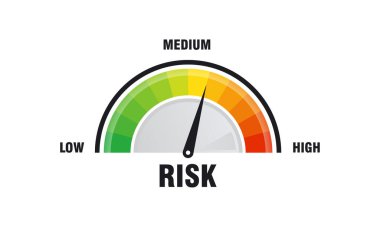 Hız göstergesi illüstrasyonunda yüksek riskli konsept, hız göstergesi simgesi. Renkli bilgi göstergesi element vektörü