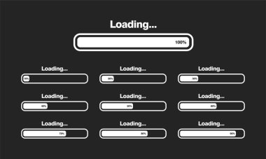 Çubuk vektör illüstrasyonu yükleniyor. İlerleme görselleştirme. Durum koleksiyonu yükleniyor. Web tasarım ögeleri, Infographic vektör şablonu yükleniyor