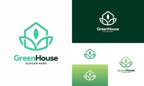 Jednoduchý Moderní Obrys Design Loga Zelený Dům Koncept Vektor Eco — Stockový vektor