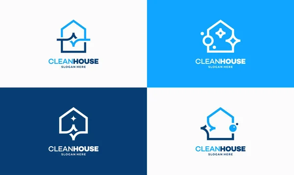 Set Simple Outline Clean House Logo Designs Concept Cleaning Service — Stock Vector