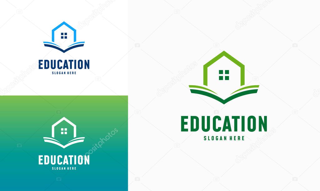Home Learning logo designs concept vector. Home Education logo template, Real estate symbol