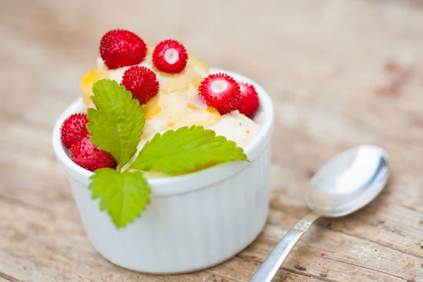 Vegan icecream with forest strawberries — Stock Photo, Image