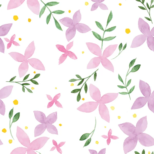 Απρόσκοπτο Σχέδιο Λουλουδιών Από Ροζ Και Μοβ Λουλούδια Πράσινα Φύλλα — Φωτογραφία Αρχείου